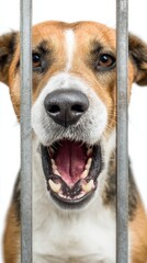 Dog Looking Through Bars with an Excited Expression