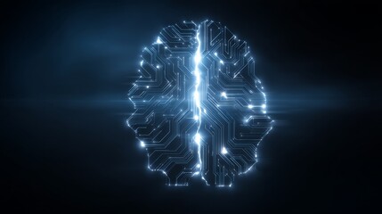 Conceptual Digital Brain with Circuit Patterns Illuminated