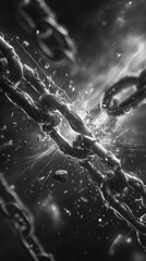 Broken Chains with Explosive Force in Black and White