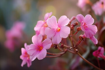 Fototapeta premium Delicate Pink Blossoms in a Softly Blurred Garden Setting