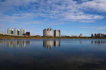 Fototapeta premium Astana is the capital of the Republic of Kazakhstan. The city is located in the north of the country, on the banks of the Ishim River. 