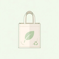 A simple, flat illustration of a reusable shopping bag with a green leaf and recycling symbol.