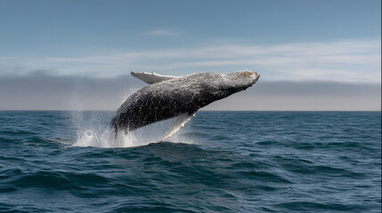 Humpback whale breaching the ocean surface in a stunning display of power