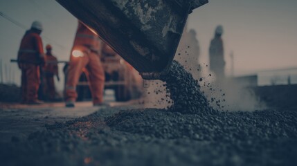Construction Workers Pouring Concrete at a Building Site