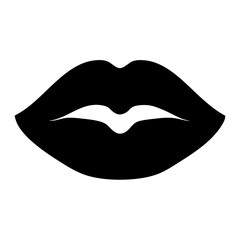 A stylized illustration of a pair of lips in bold black color