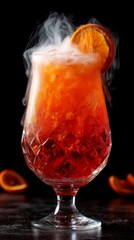 Spooky Halloween Cocktail with Orange Slice and Smoke Effect