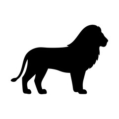 Strong lion silhouette, a majestic predator standing tall on white backdrop
