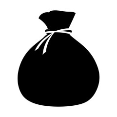 Stylized Black Silhouette of a Tied Sack or Bag on White Background
