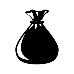 Monochromatic illustration of a tied sack or bag filled with contents
