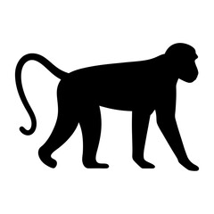Silhouette of a macaque monkey walking in profile on a white background