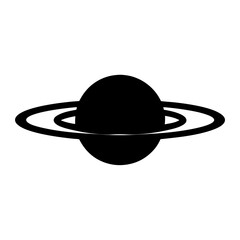 Planet with rings silhouette icon symbolizing Saturn or space, Black silhouette icon of a planet with surrounding rings, typically representing Saturn, space exploration, astronomy, and the solar syst
