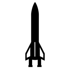 Black silhouette of a rocket with fins ready for launch on white
