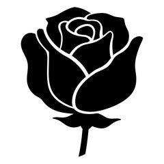 Black and white rose drawing featuring intricate petal design and simplistic stem