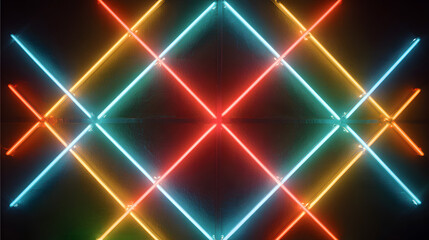 Abstract neon light display with colorful glowing tubes on a dark background