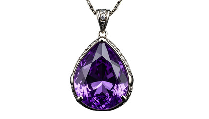 Pear-shaped purple gem pendant, set in silver with small accent diamonds