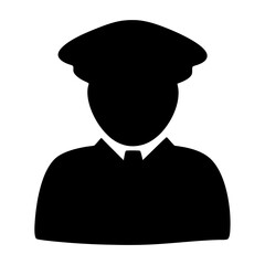 Silhouette of a Person Wearing a Uniform and Cap in Black