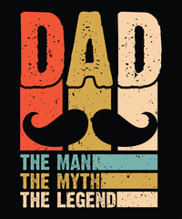 Vintage Style Dad The Man The Myth The Legend T-Shirt Graphic with Moustache