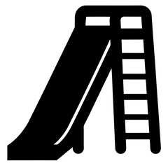 Black and white illustration of a children's playground slide with ladder