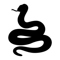 Dramatic black snake silhouette coiled and ready, isolated on white background