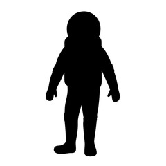 Silhouette of a young astronaut or explorer in full gear standing still