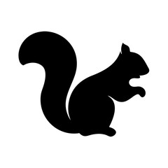 A black silhouette of a squirrel standing, isolated on a white background