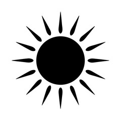A simple black and white sun illustration representing warmth and light