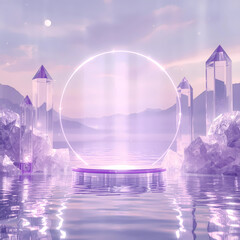 Stylish crystal podium for products. AI generation