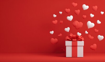 Gift box with flying hearts creates festive atmosphere for celebration