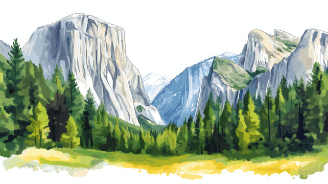 Yosemite National Park. Yosemite National Park hand drawn watercolor illustration