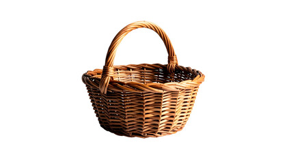 Obraz premium Rustic wicker basket with handle, isolated on black