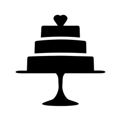 Elegant three tier cake silhouette with heart topper on a cake stand