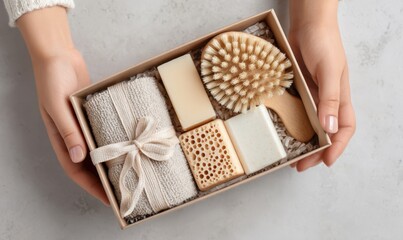 Gift box containing organic bath products for relaxation