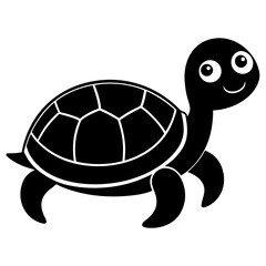Cute black silhouette of a happy turtle on a white background