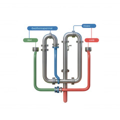 Geothermal system diagram with hot and cold water pipes Transparent Background image