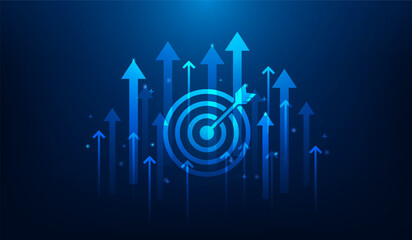 business achievement target success technology. vision arrow growth. goal strategy and motivation to success. vector illustration fantastic technology.
