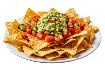 Crispy corn chips with fresh toppings isolated on a transparent background