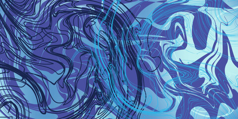 Blue wavy lines abstract background. Trendy psychedelic retro style backdrop. Waves, swirl and twirl pattern. Twisted distorted vector texture. Y2k aesthetic design