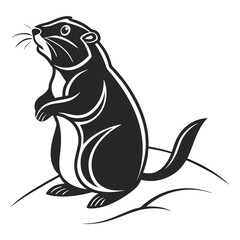 Groundhog standing on a hill in black and white