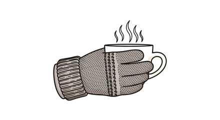 Glove hand holding mug coffee tea warm winter cozy beverage drink relaxation comfort