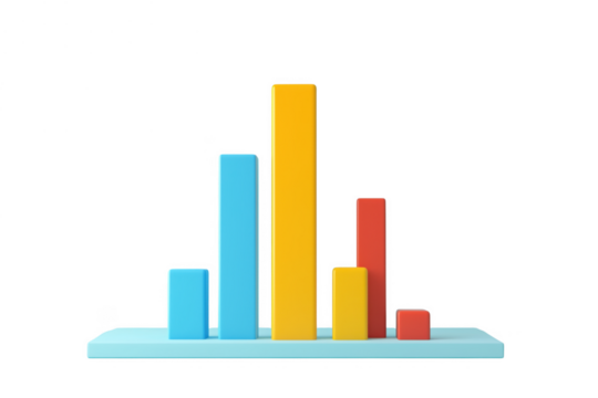 Colorful bar chart growth analysis isolated on a transparent background