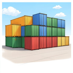 Fototapeta premium Colorful shipping container stack outdoor, blue sky, sunny, industrial, logistic, storage area