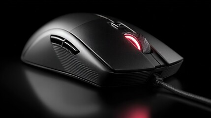 This gaming mouse showcases an ergonomic shape with a glowing red LED light, perfect for gaming sessions