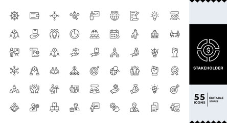 Pixel Perfect, Stakeholder web line icons set. Stakeholder outline icons with editable stroke collection. Includes Project, Growth, Investor, Report, Presentation,