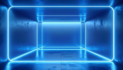 Futuristic blue tunnel with glowing edges. Interior perspective