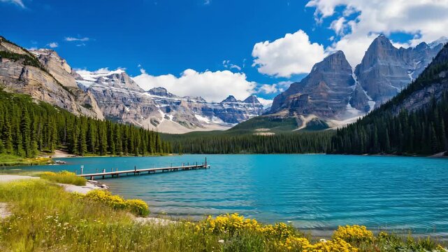 Beautiful lake in mountain at summer day. Beauty of nature concept background