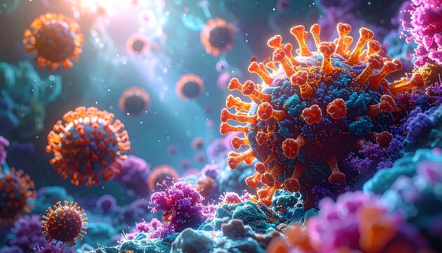 Vibrant microscopic virus cluster