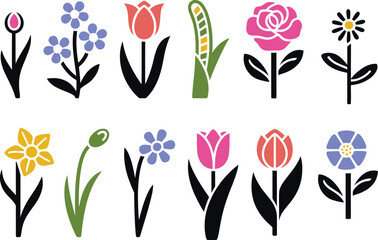 Vibrant floral illustrations for design, spring, and summer projects with colorful blooms