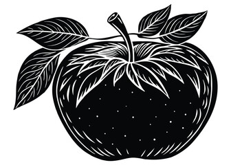 fresh apple with leaves of black silhouette vector image