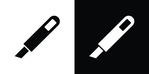 Utility knife icon. Black and white simple flat design icon
