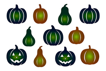 Colorful Pumpkin Collection – Stylized Autumn Gourds in Green, Orange, and Blue with Decorative Effects
